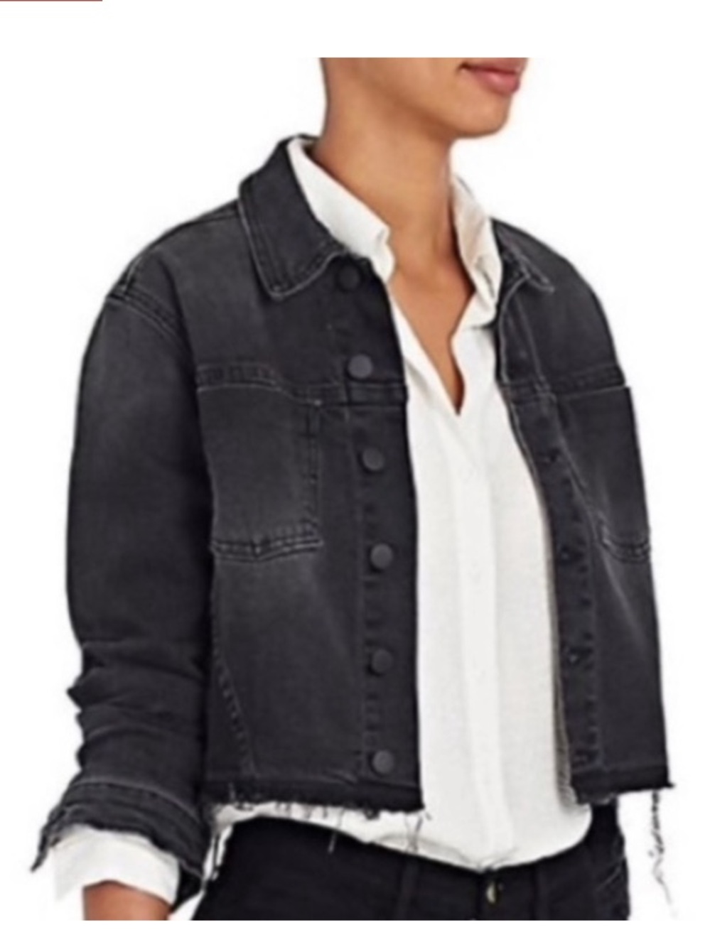 L'AGENCE Black Distressed Cropped Denim Jacket